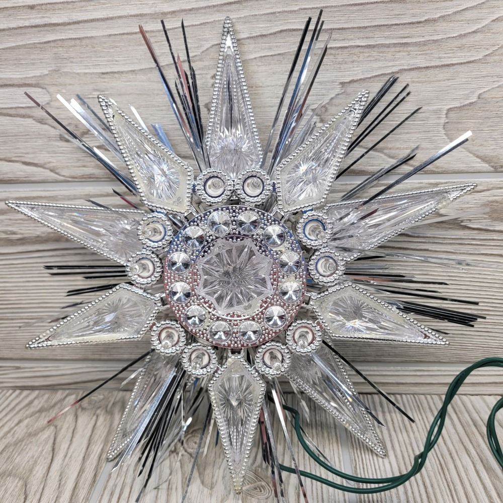 GE Silver Jewel Star Tree Topper 9 Inch Clear Lights 21 Count Starburst‎ Decor